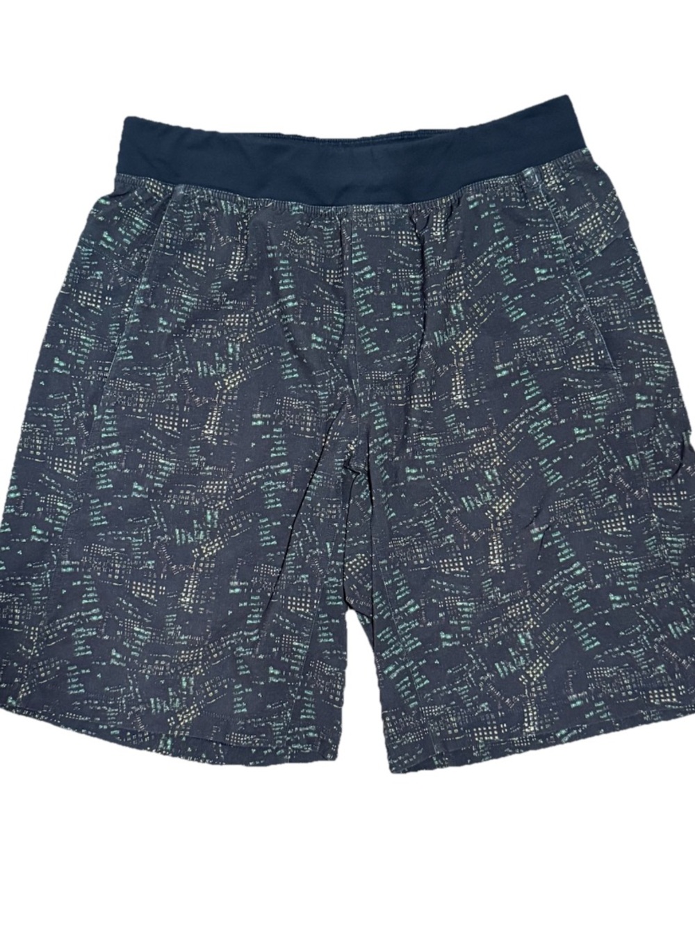 Lululemon Surge Shorts 10” Lined Men’s Large Gray Black Digital Print Athleisure